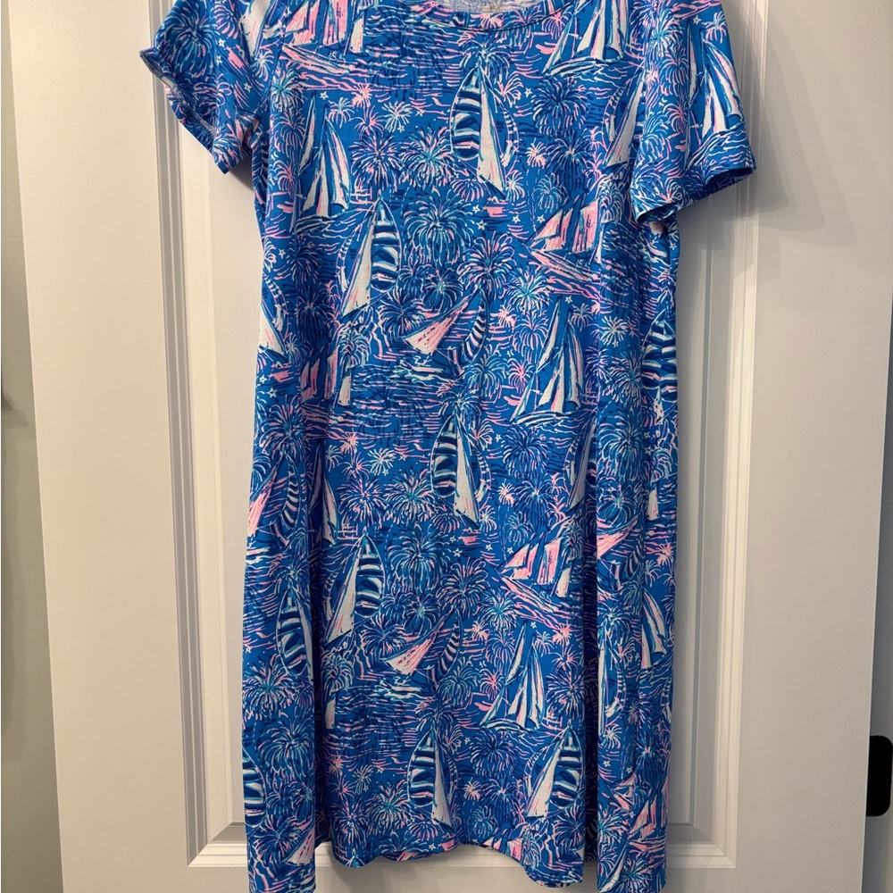 Lilly Pulitzer Vibrant Blue and Pink Sailboat Dress Size Small